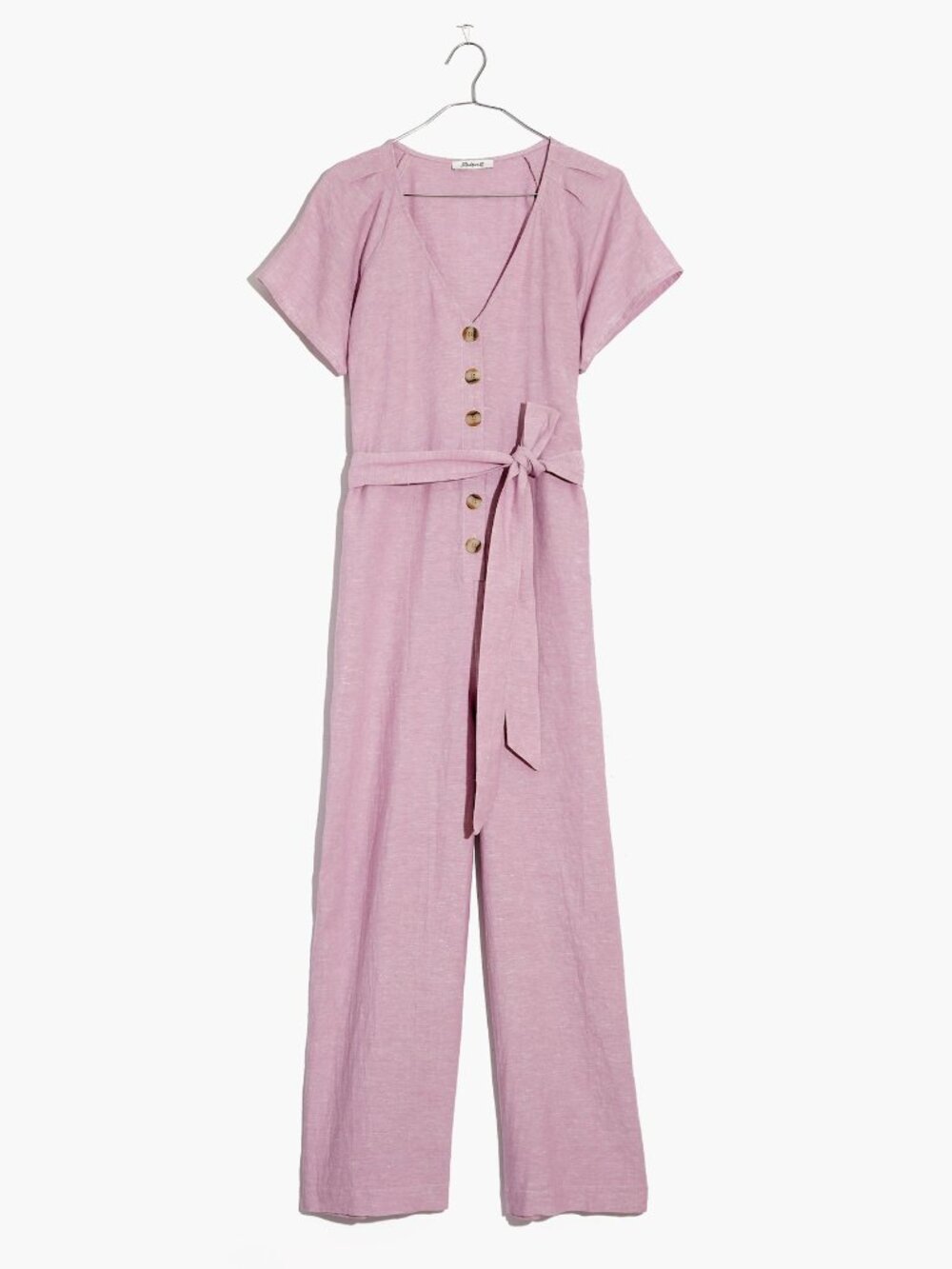 Madewell Linen-Cotton Pleat-Sleeve Jumpsuit in Pressed Orchid